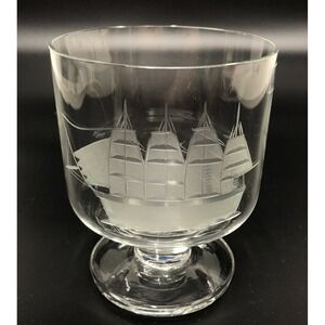 Toscany Romania‎ Clipper Ship Etched Crystal Barrel Footed Whiskey Glass